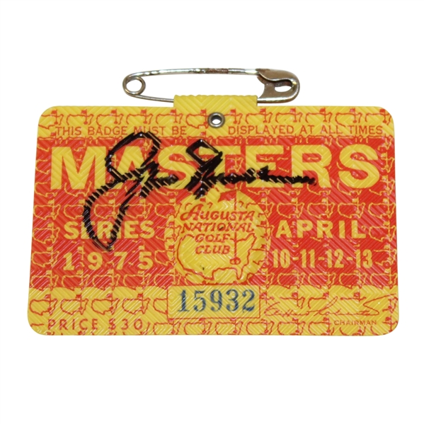 Jack Nicklaus Signed 1975 Masters Badge #15932 JSA ALOA