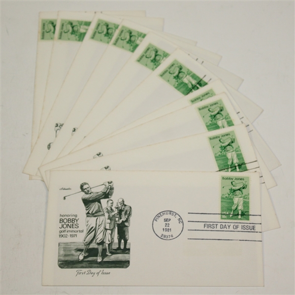 Lot of TEN Bobby Jones Pinehurst 1981 First Day Issue Stamped Cachets