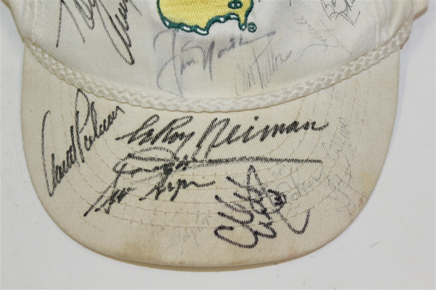Multi-Signed White Masters Hat by Palmer, Nicklaus, Stewart, Neiman, and others JSA ALOA