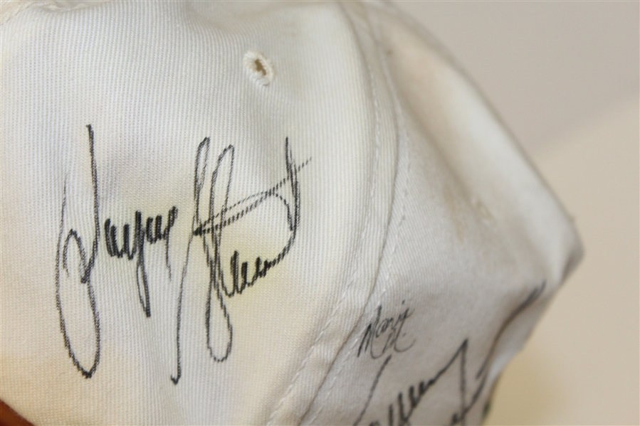 Multi-Signed White Masters Hat by Palmer, Nicklaus, Stewart, Neiman, and others JSA ALOA