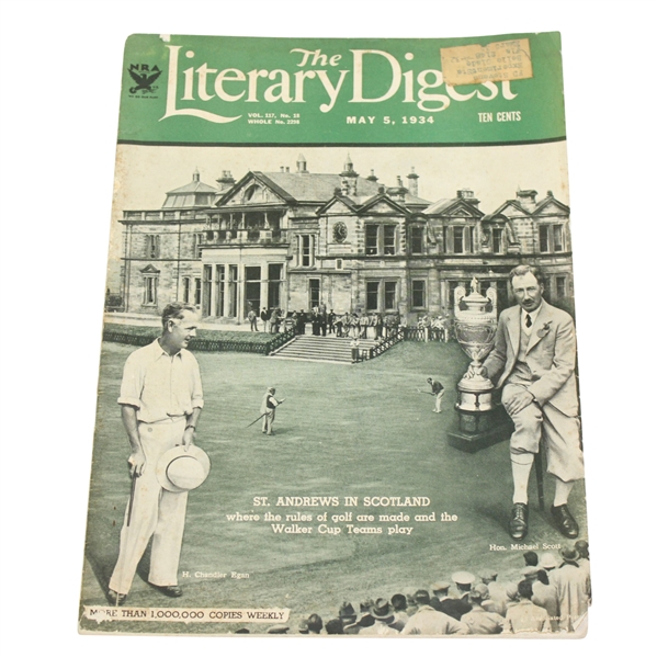 1934 'The Literary Digest' Walker Cup St. Andrews In Scotland Magazine - May 5th - Roth Collection