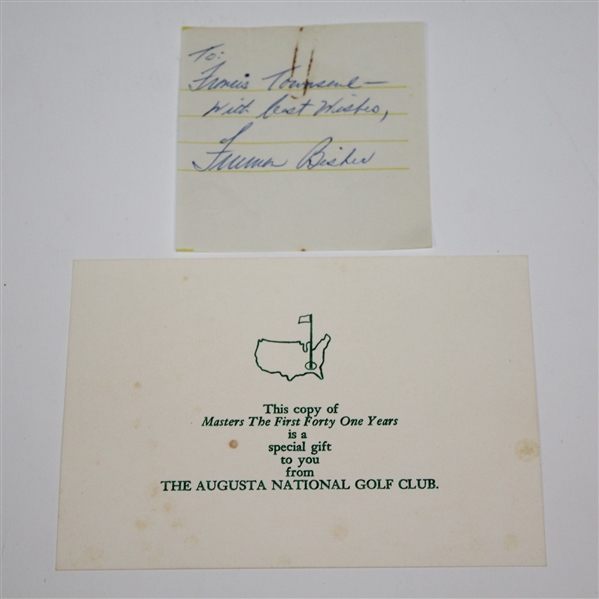 'Masters - The First Forty One Years' with Compliments Card and Personal Note from Furman Bisher