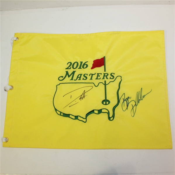 Danny Willett (Champ) & Bryson DeChambeau(Low Am) Signed 2016 Masters Flag JSA ALOA