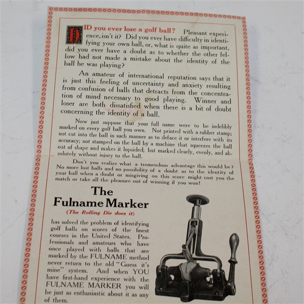 1915 Fulname Ball Marker Advert Addressed to Beech Hill Golf Club