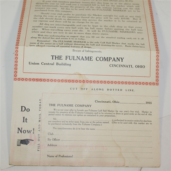 1915 Fulname Ball Marker Advert Addressed to Beech Hill Golf Club