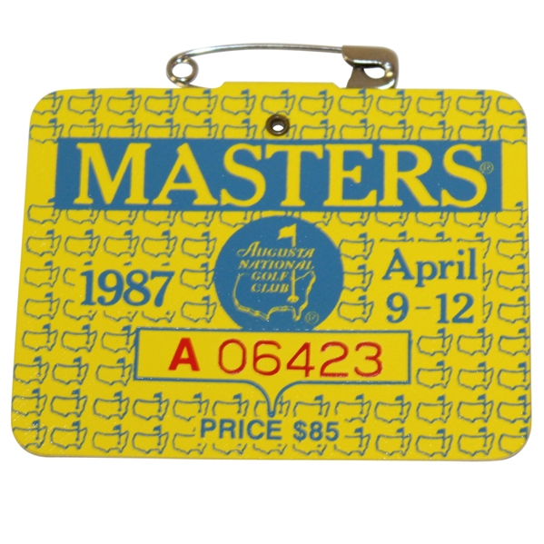 1987 Masters Tournament Series Badge #A06423 - Larry Mize Win