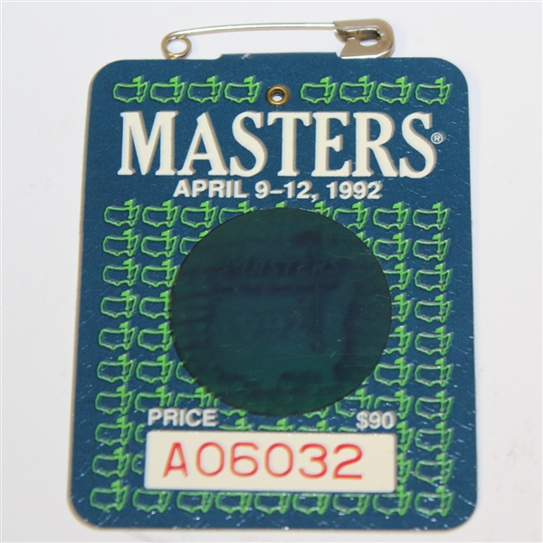 1992 Masters Tournament Series Badge #A06032 - Fred Couples Win