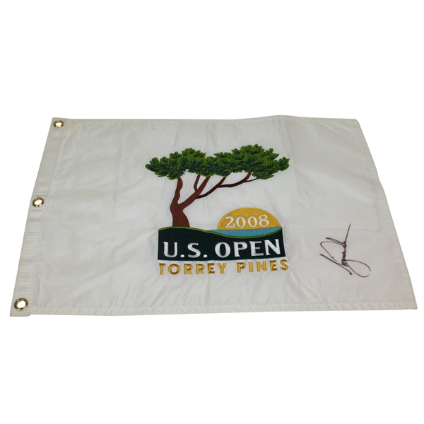 Tiger Woods Signed 2008 US Open at Torrey Pines Embroidered Flag - JSA ALOA