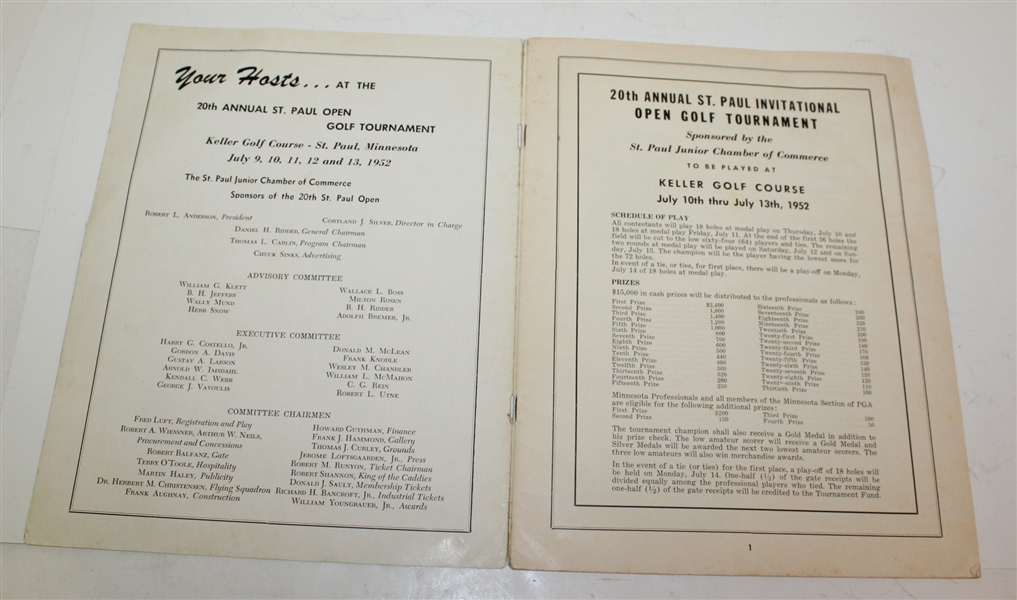 1952 St. Paul Open Program Signed by Hall of Famer Lawson Little (D-1968) JSA ALOA