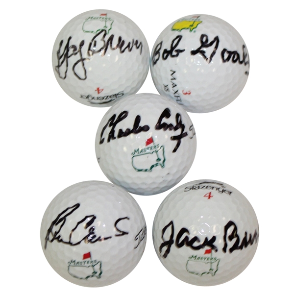 Five Masters Logo Golf Balls Signed by Champions - Crenshaw, Burke, Brewer, Goalby, Coody JSA ALOA