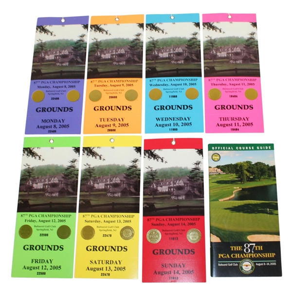 Complete Set of 2005 PGA Championship at Baltusrol GC Tickets with Course Guide
