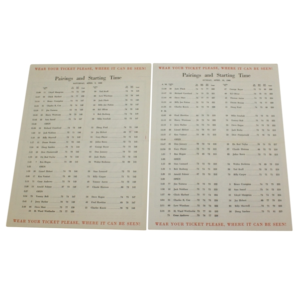 1960 Masters Tournament Saturday & Sunday Pairing Sheets