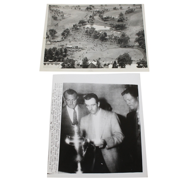1946 US Open Wire Photos: Mangrum with Nelson and Ghezzi & Course During Tournament