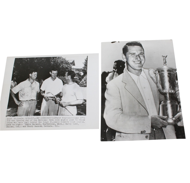 1947 US Open Wire Photos: Lew Worsham with Trophy, & Harbert, Todd, & Ransom Under Par Photo