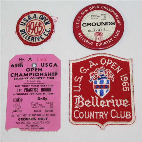 1965 US Open Ticket, Program, Grounds Badge, Pairings Sheet, and Two Patches
