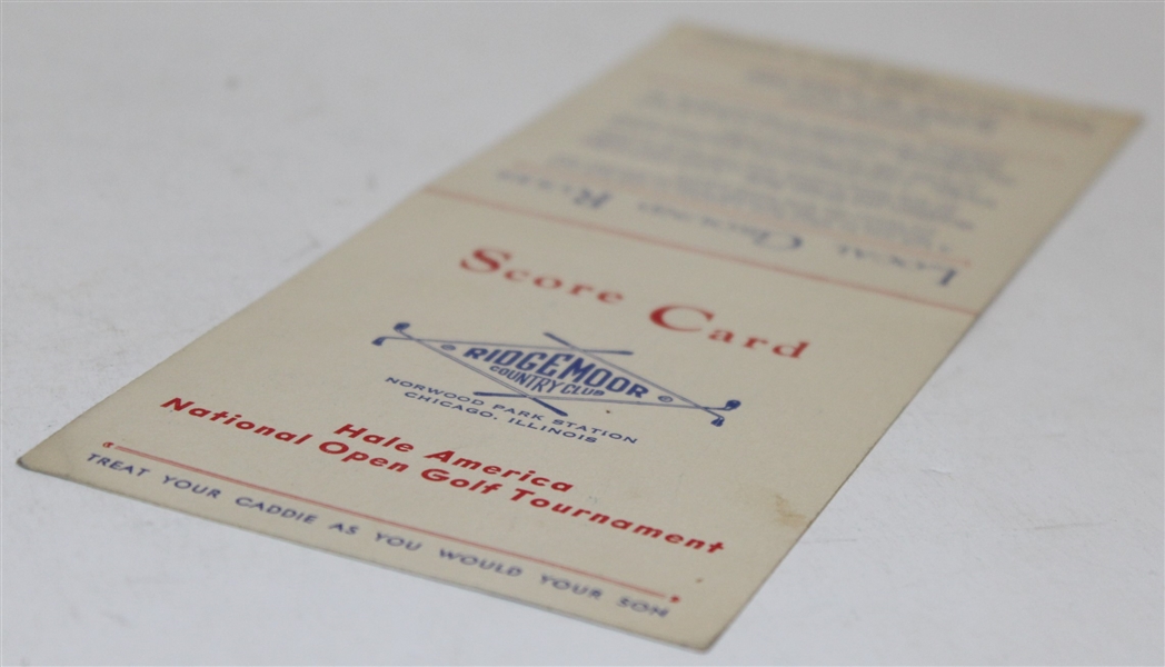 1942 Hale America National Open Golf Tournament at Ridgemoor CC Official Scorecard-Hogan's 1st Major? - McMahon Collection