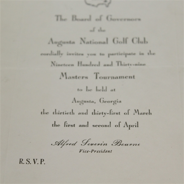 1939 Masters Tournament Player Invitation Letter
