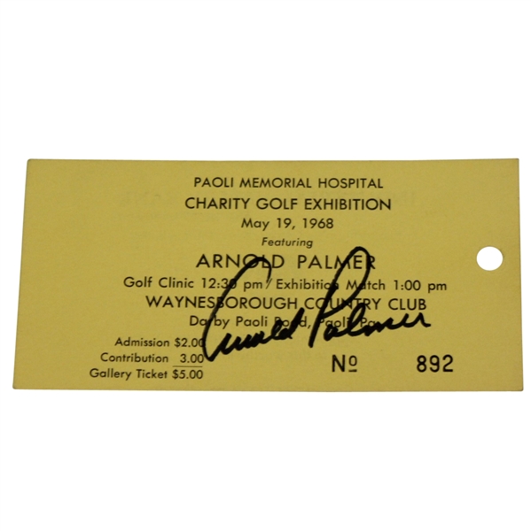 Arnold Palmer Signed 1968 Charity Golf Exhibition Ticket #892 JSA ALOA