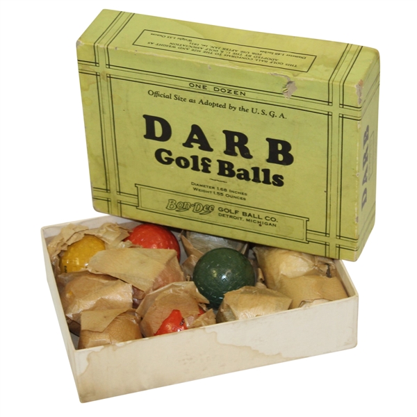 Dozen 'The DARB' Golf Balls Made by Bon Dee Golf Ball Co. - Yellow, Orange, Green , & White Colored Mesh