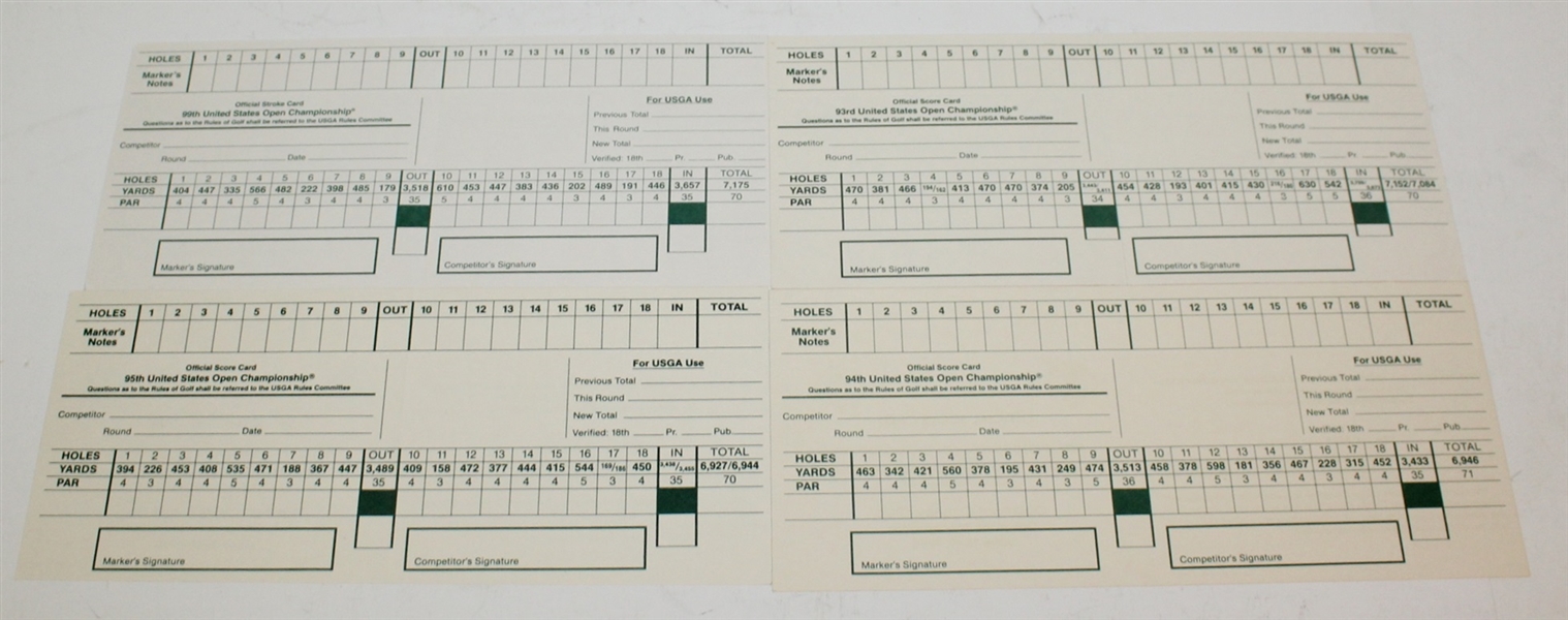 Thirteen Official US Open Scorecards - 1980, 1988-1999