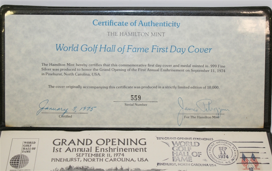 World Golf Hall of Fame Silver Medal and First Day Cover Display