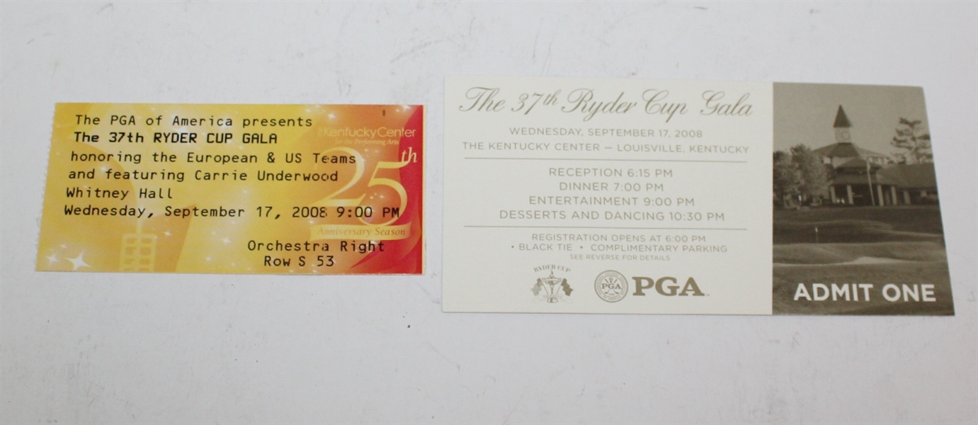 2008 Ryder Cup Gala Dinner Program/Menu, Invite, and Ticket