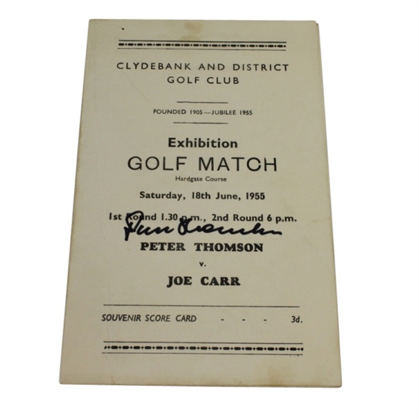 1955 Clydebank and District GC Exhibition Scorecard Signed by Peter Thomson JSA ALOA