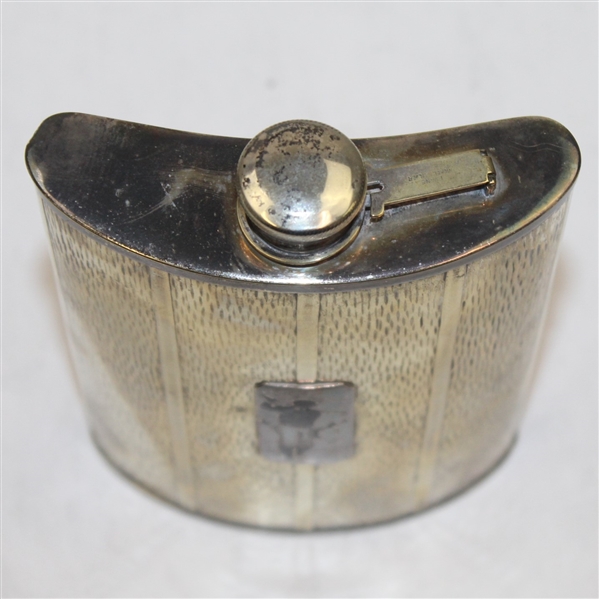 Circa 1920's Evans Nickel Silver with Enamel Golfer Flask