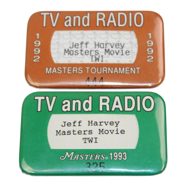 1992 & 1993 Masters Tournament Tv & Radio Badges - #444 & #325 - MASTERS MOVIE
