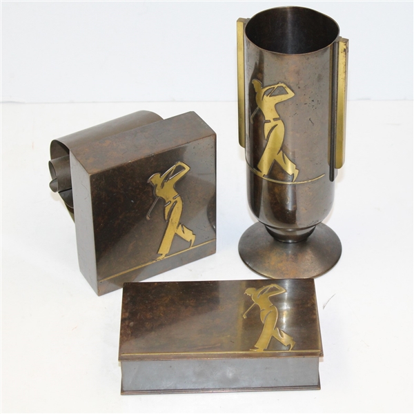 Vintage Three-Piece Bronze Desk Set by SilverCrest and Revere Copper - Circa 1930's
