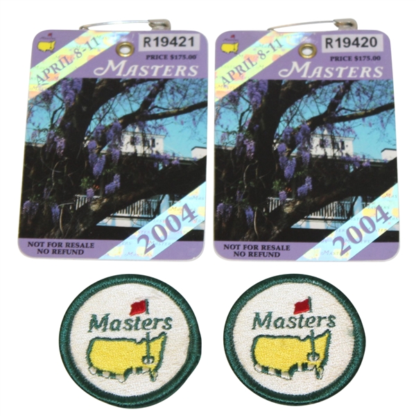 Two 2004 Masters Badges with Two Masters Logo Undated Circle Patches