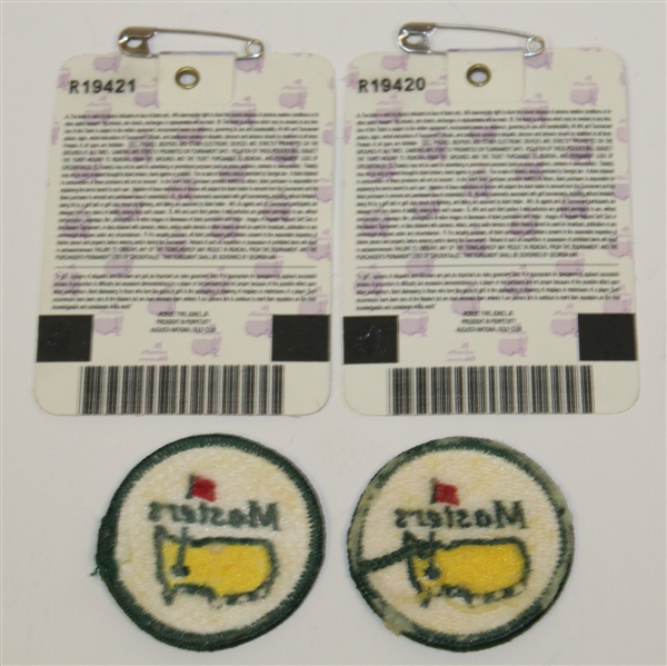 Two 2004 Masters Badges with Two Masters Logo Undated Circle Patches