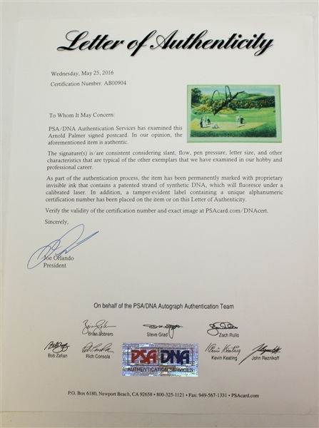 Arnold Palmer Signed Lake Lure Golf Course Postcard PSA/DNA #AB00904