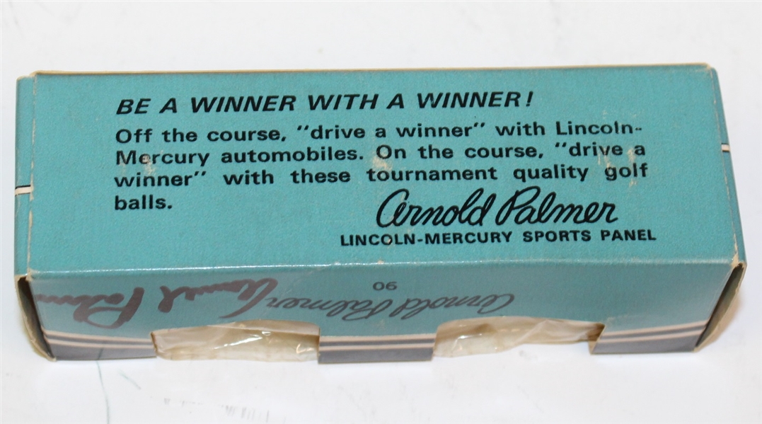 Arnold Palmer Signed Sleeve Box of Lincoln Mercury 'Arnold Palmer' Logo Golf Balls JSA ALOA