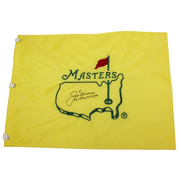 Jack Nicklaus Signed Masters Undated Flag with All 6 Wins Notation JSA ALOA