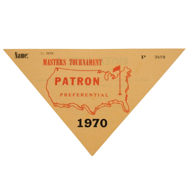 1970 Masters Tournament Preferential Patron Sticker Issued to John Derr #P3809