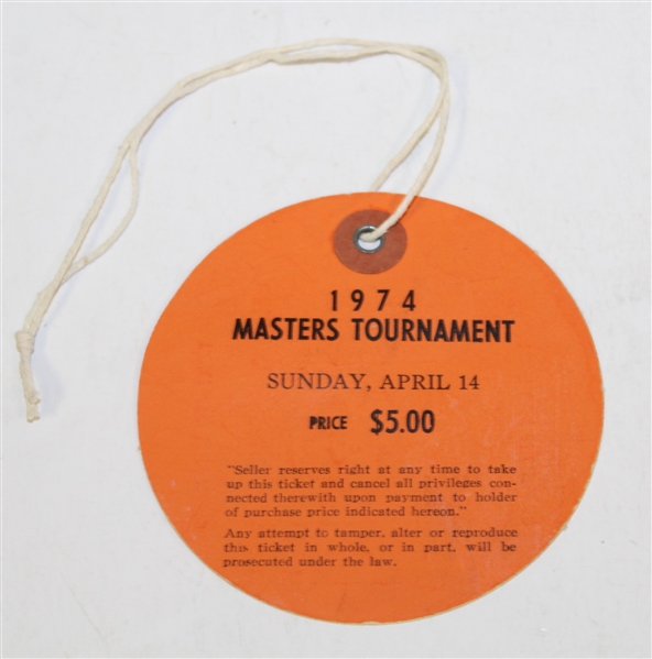 1974 Masters Tournament Sunday SERVICEMAN Ticket #303