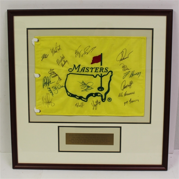 Masters Undated Flag Signed by 17 Including Two Masters Champs - Framed JSA ALOA