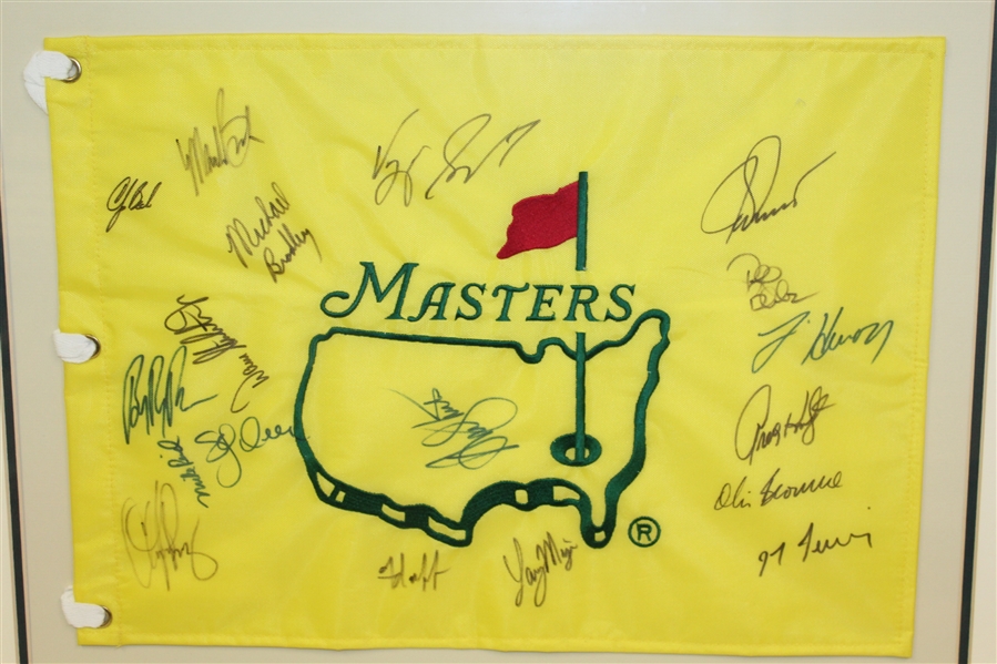 Masters Undated Flag Signed by 17 Including Two Masters Champs - Framed JSA ALOA