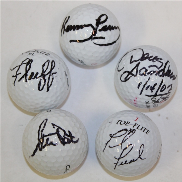 Lot of Five Signed Golf Balls - Fluff, Perry, Sanders, Funk, & Pate JSA ALOA