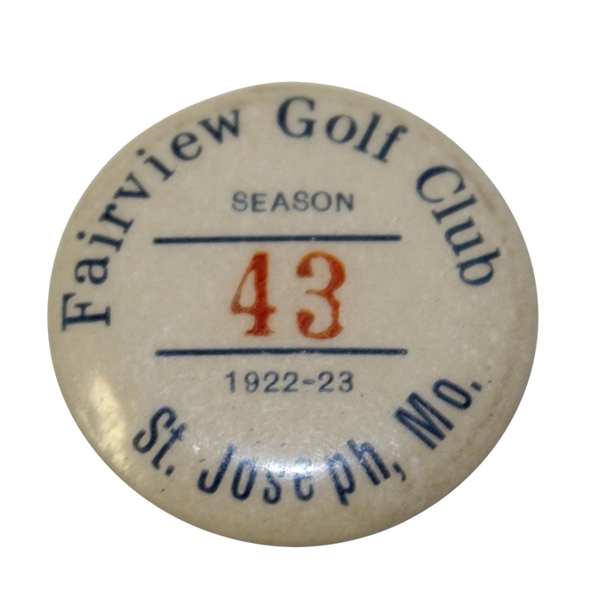 1922 Fairview Golf Club Season Badge #43 - Roth Collection