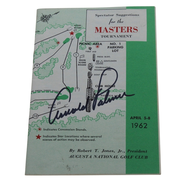 Arnold Palmer Signed 1962 Masters Tournament Spectator Guide JSA ALOA