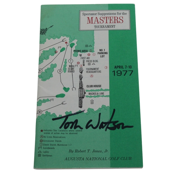 Tom Watson Signed 1977 Masters Tournament Spectator Guide JSA ALOA