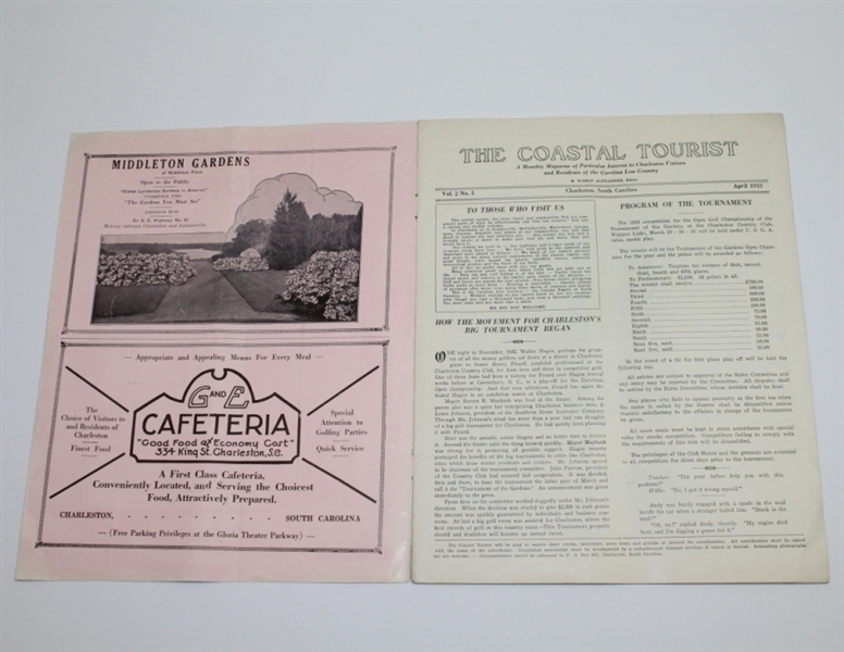 1933 The Coastal Tourist Gardens Open Tournament Program - Walter Hagen Winner