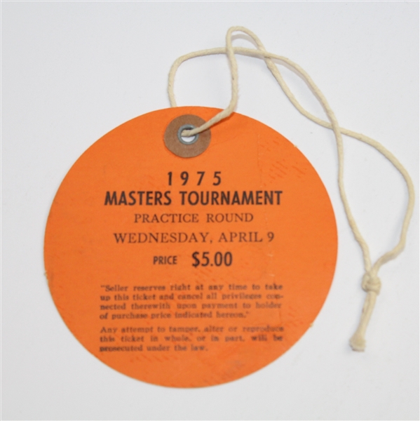 1975 Masters Tournament Wednesday Par 3 Daily Ticket #4819-Nicklaus Wins 5th Masters
