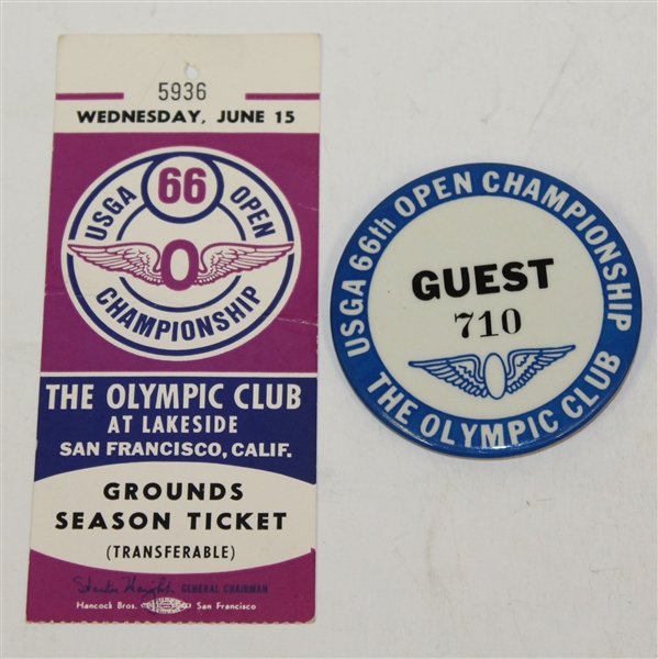 1966 US Open Ticket, Program, Guest Badge, Palmer & Casper Photo, Casper Signed Photo JSA ALOA