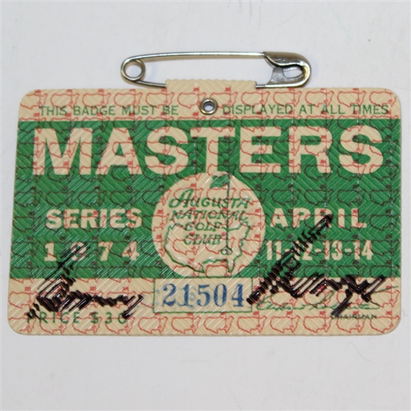 Gary Player Signed 1974 Masters Series Badge #21504 JSA ALOA