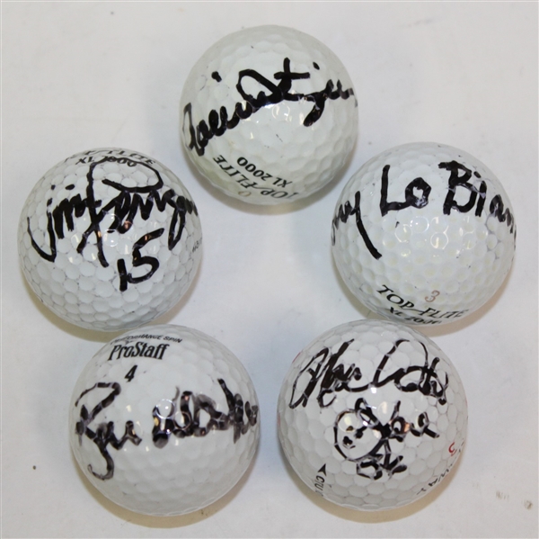 Five 'Celebrity' Signed Golf Balls - Rollie Fingers, Vince Ferragamo, MacArthur Lane, Ryan Klesko, & Tony Lo Bionco JSA ALOA