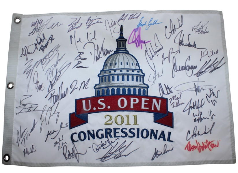 Multi-Signed 2011 US Open at Congressional Embroidered Flag - 40+ Autos JSA ALOA