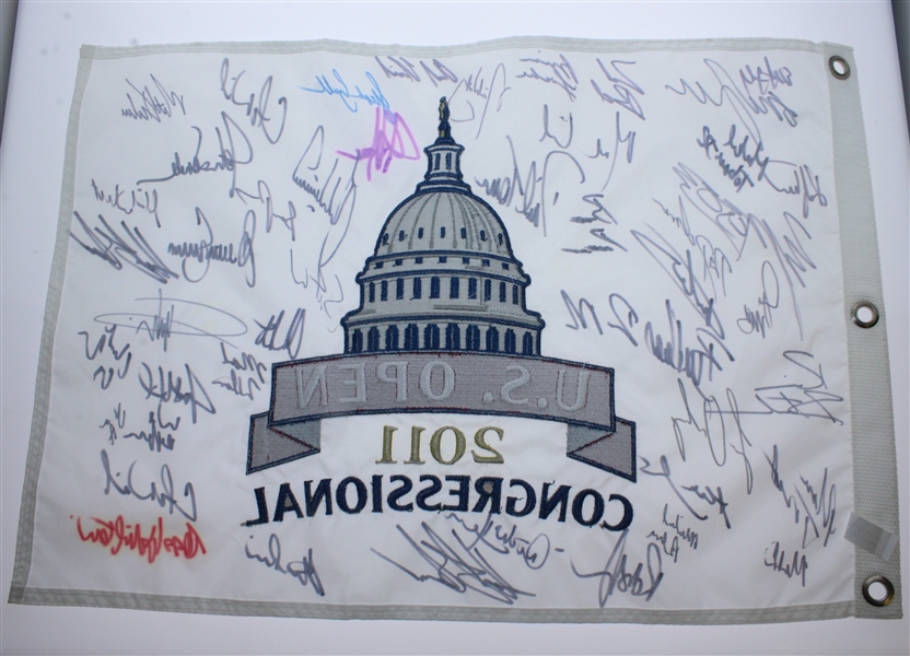 Multi-Signed 2011 US Open at Congressional Embroidered Flag - 40+ Autos JSA ALOA